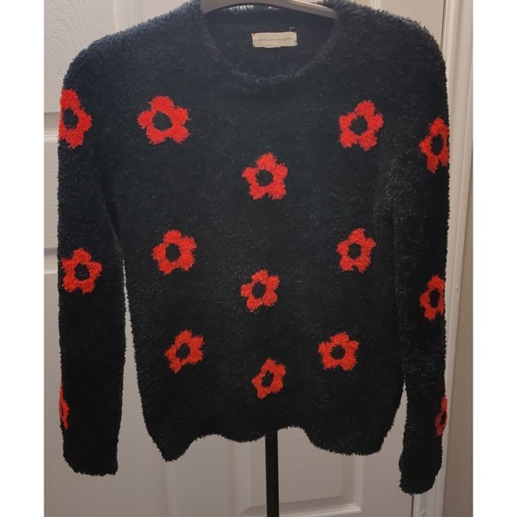 Melrose Market Medium Girls long sleeve Black soft fluffy Sweater red flower kid - Picture 1 of 3